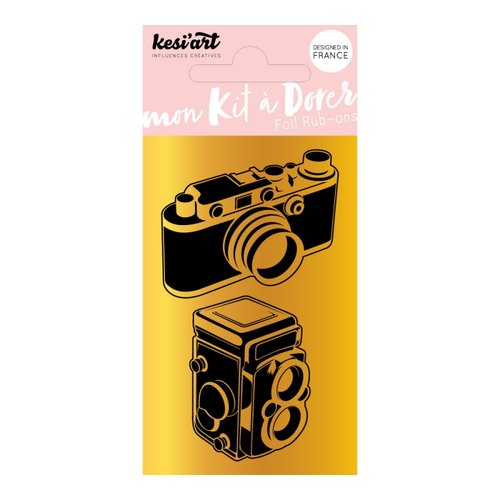 Kit à dorer motif appareils photo : 1 planche transfert et 2 planches métallisées - kesi'art