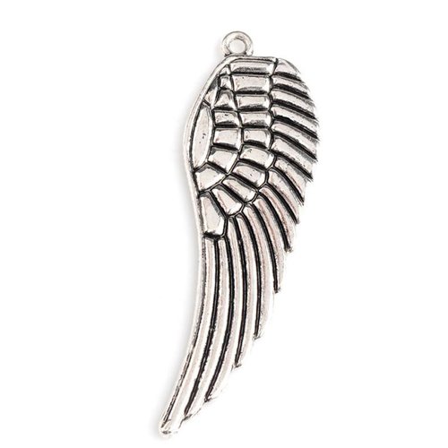 1 pendentif aile d'ange - métal argent vieilli - 16 x 50 mm