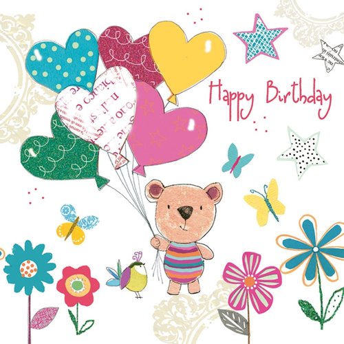 1 serviette en papier - happy birthday - ours et ballons - 33 x 33 cm