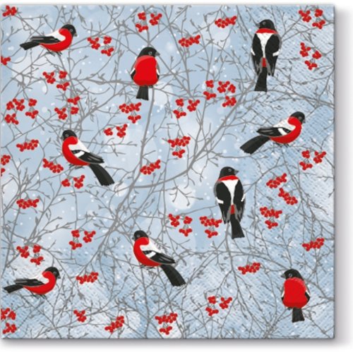 1 serviette en papier - oiseaux d'hiver - 33 x 33 cm