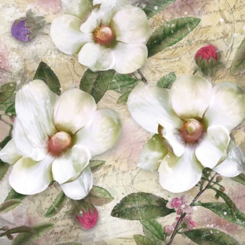 1 serviette en papier - fleurs - magnolias - 33 x 33 cm