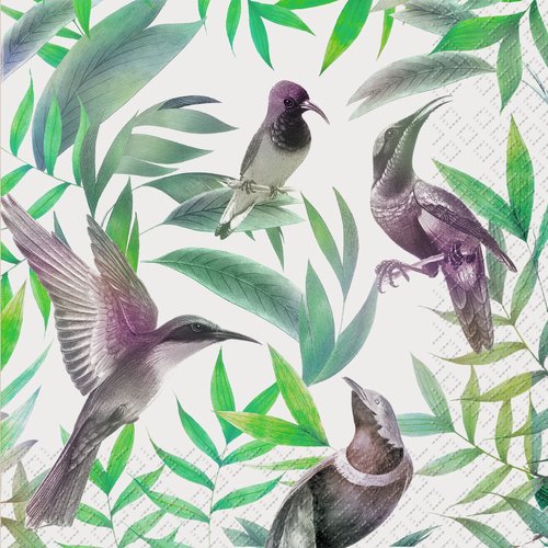 1 serviette en papier - oiseaux tropicaux et feuilles - 33 x 33 cm