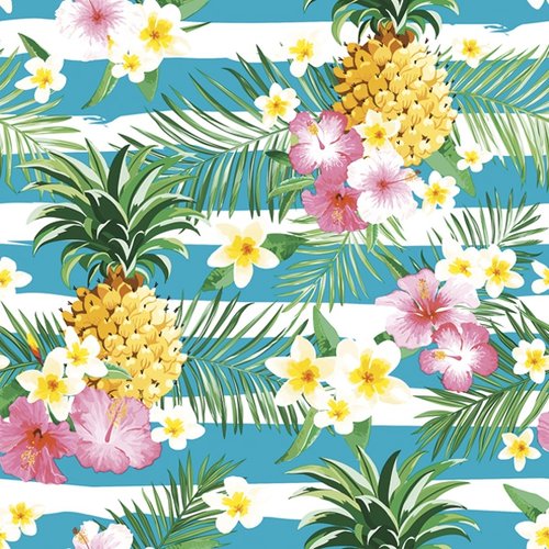 Serviette en papier - ananas et fleurs tropicales - 33 x 33 cm