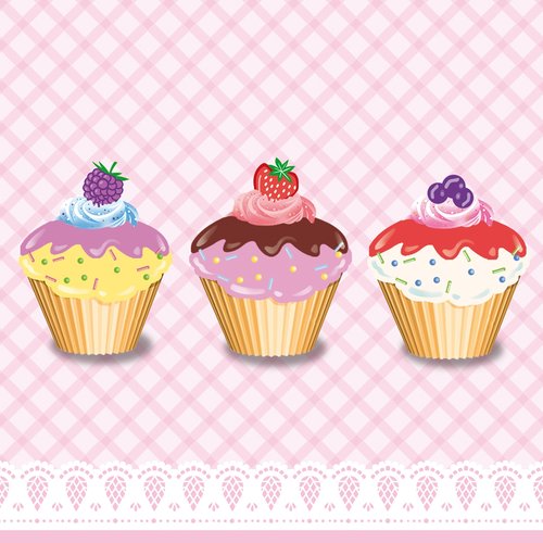 1 serviette en papier - cupcakes aux fruits - 33 x 33 cm