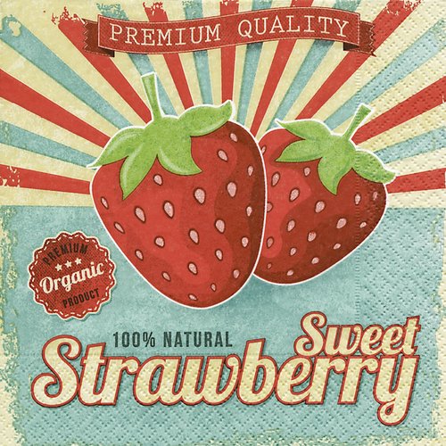 Serviette en papier - fraises rétro - 33 x 33 cm