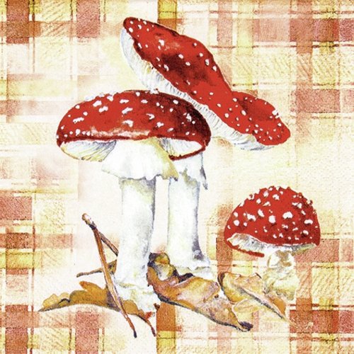 1 serviette en papier - champignons rouges - 33 x 33 cm