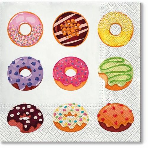 1 serviette en papier - gâteau beignets donuts multicolores - 33 x 33 cm