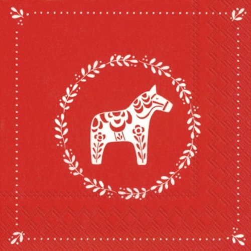 1 serviette en papier - cheval blanc sur fond rouge - 33 x 33 cm