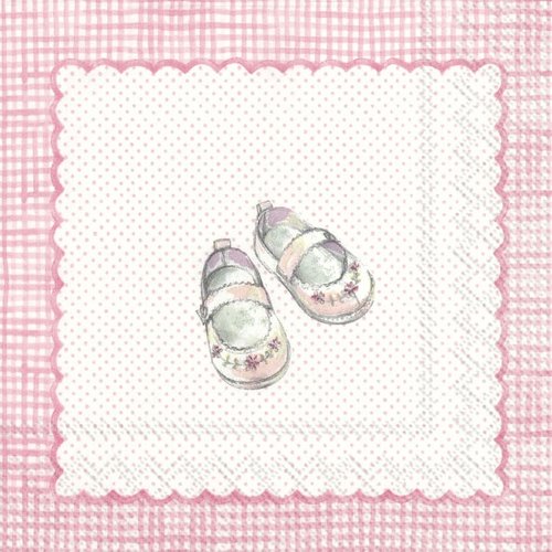 Serviette en papier - bébé chaussures et landau - rose - 33 x 33 cm