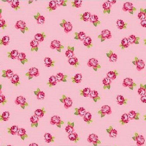 Coupon tissu coton - petites roses - rose - 45 x 50 cm