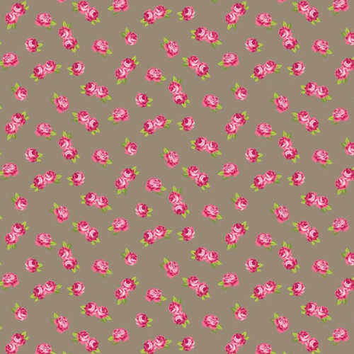 Coupon tissu coton - petites roses - marron - 45 x 50 cm