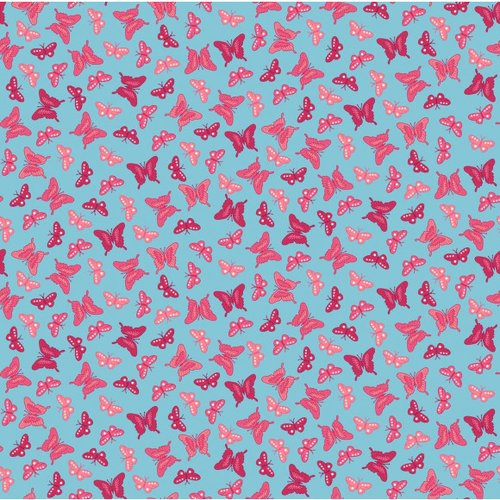 Coupon tissu coton - papillons roses - bleu - 45 x 50 cm
