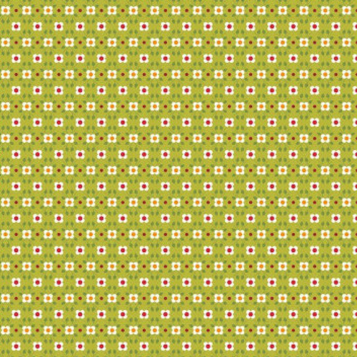 Coupon tissu coton - petites fleurs rétro - vert - 45 x 50 cm