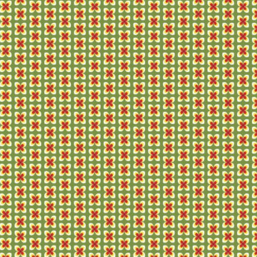 Coupon tissu coton - fleurs rétro - vert - 45 x 50 cm