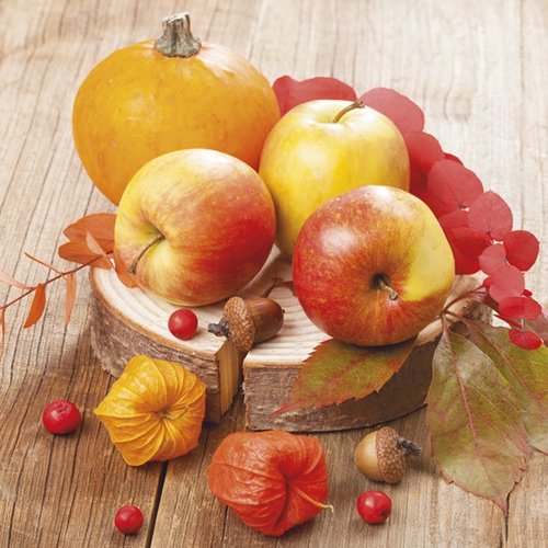 Serviette en papier - fruits et légumes d'automne - 33 x 33 cm