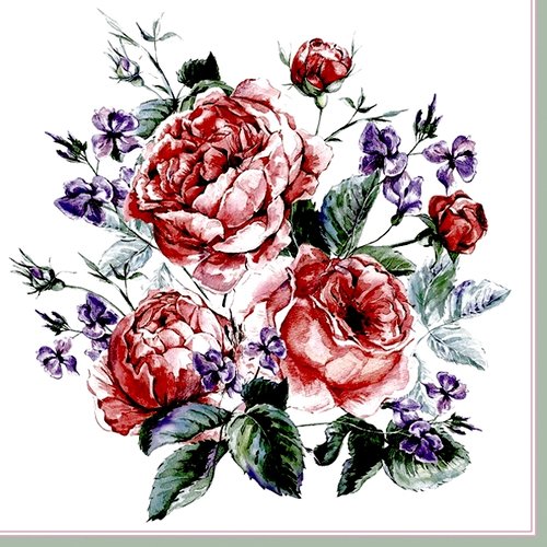 Serviette en papier - roses peintes - 33 x 33 cm