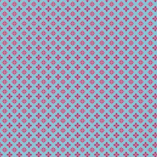Coupon tissu coton - motif bleu et rose - 45 x 50 cm