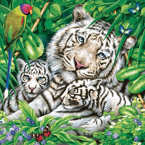 Serviette en papier - famille de tigres blancs dans la jungle - 33 x 33 cm
