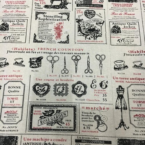 Coupon tissu coton et lin vintage - à la française - 50 x 70 cm