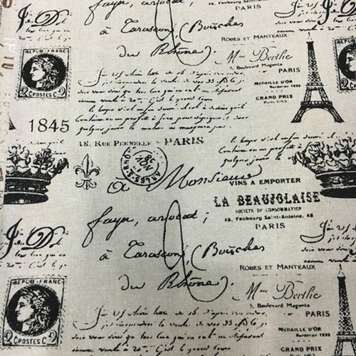 Coupon tissu coton et lin vintage - paris 1845 - 50 x 70 cm