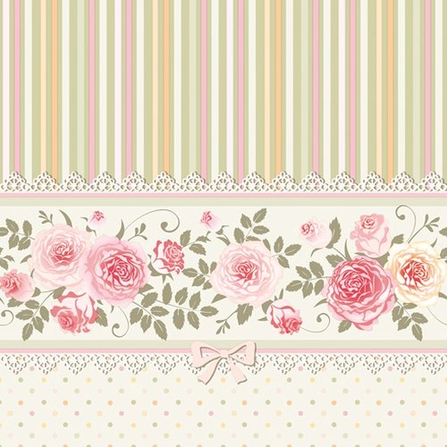 Serviette en papier - fleurs roses et rayures - 33 x 33 cm