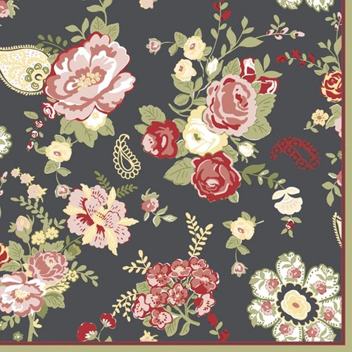 1 serviette en papier - fleurs et motifs cachemire - 33 x 33 cm