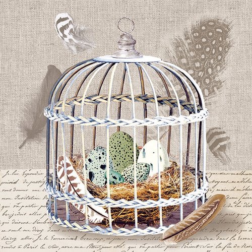 Serviette en papier - cage à oiseaux et oeufs - 33 x 33 cm