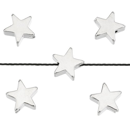 Lot 5 perles en métal argenté - étoiles - 8 x 8 x 3 mm