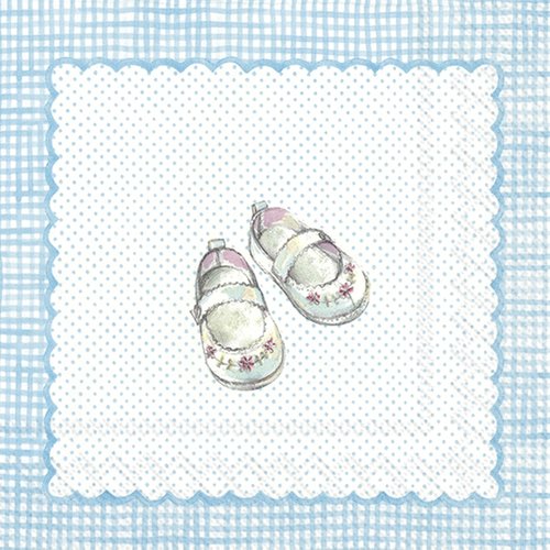 Serviette en papier - bébé chaussure et landau - bleu - 25 x 25 cm