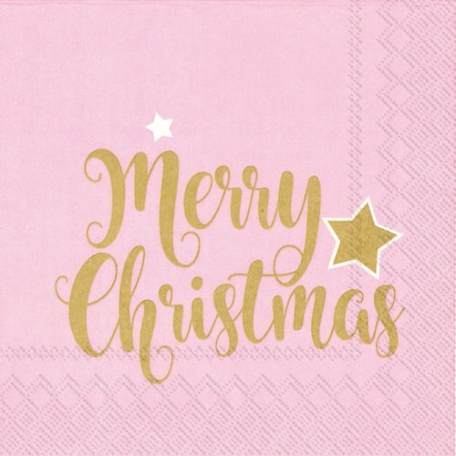 1 serviette en papier noël - merry christmas rose et or - 33 x 33 cm