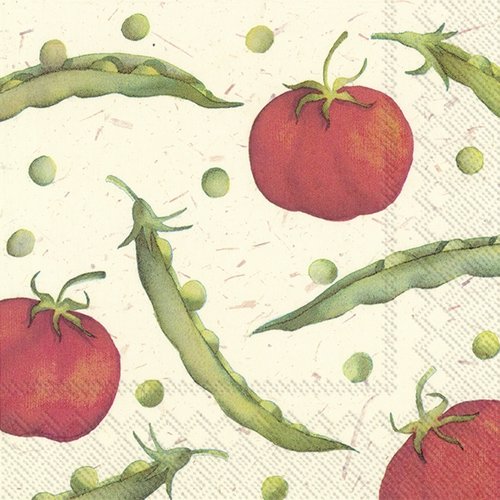 1 serviette en papier - légumes tomates et petits pois - 33 x 33 cm