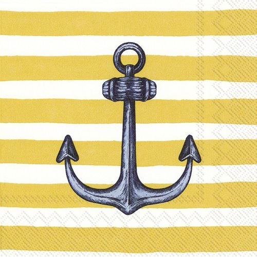 1 serviette en papier - ancre marine et rayures jaunes - 33 x 33 cm