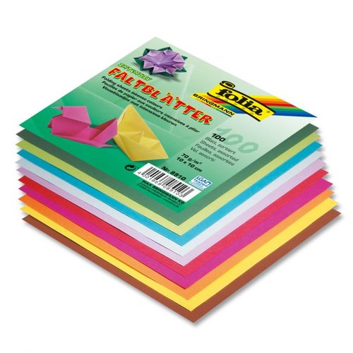 Assortiment 100 feuilles papier origami uni - couleurs vives - 10 x 10 cm - folia