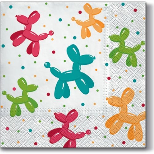 1 serviette en papier - ballons multicolores forme chien - 33 x 33 cm
