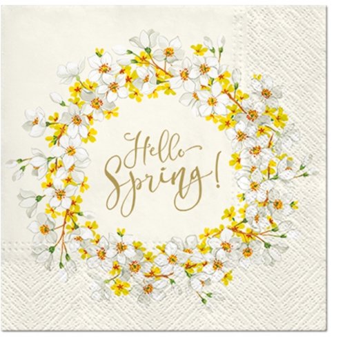 1 serviette en papier - couronne de fleurs hello spring - 33 x 33 cm