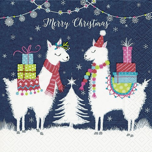 1 serviette en papier merry chritsmas - lamas de noël - 33 x 33 cm