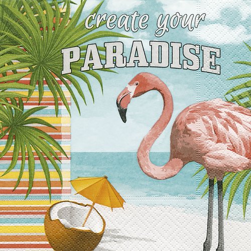 1 serviette en papier flamant rose - create your paradise - 33 x 33 cm