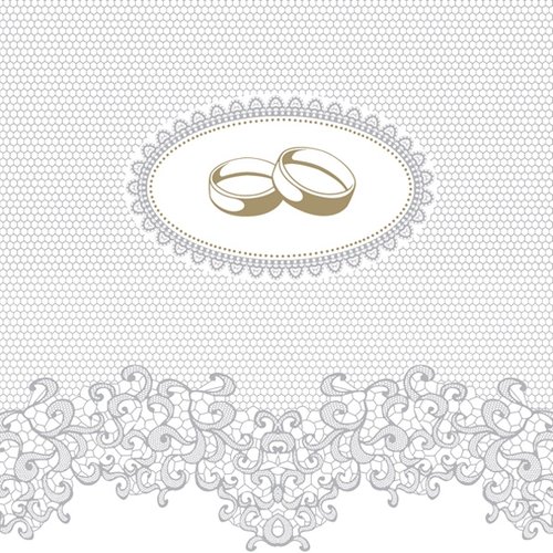 1 serviette en papier mariage - alliances et dentelle grise - 33 x 33 cm
