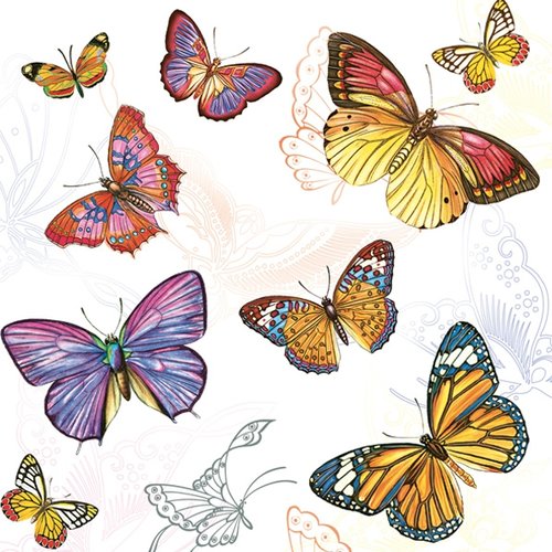 1 serviette en papier - papillons - 33 x 33 cm