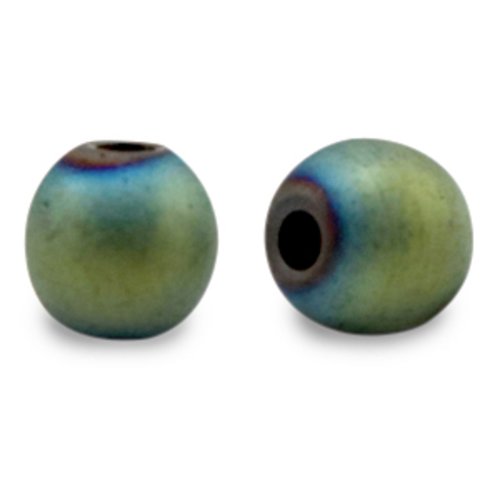 Lot 20 perles rondes hématite - vert bleu - 6 mm