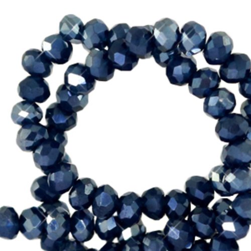 Lot 50 perles en verre à facettes - bleu profond - 4 x 2 mm