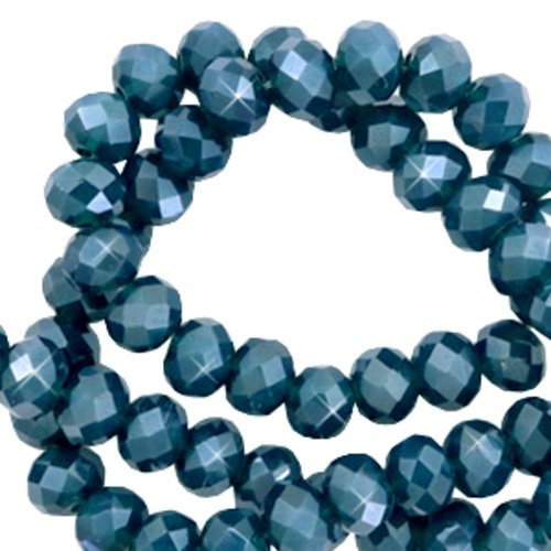 Lot 50 perles en verre à facettes - bleu égéen - 4 x 2 mm