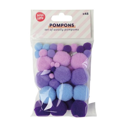 Lot 48 pompons ronds - bleu violet