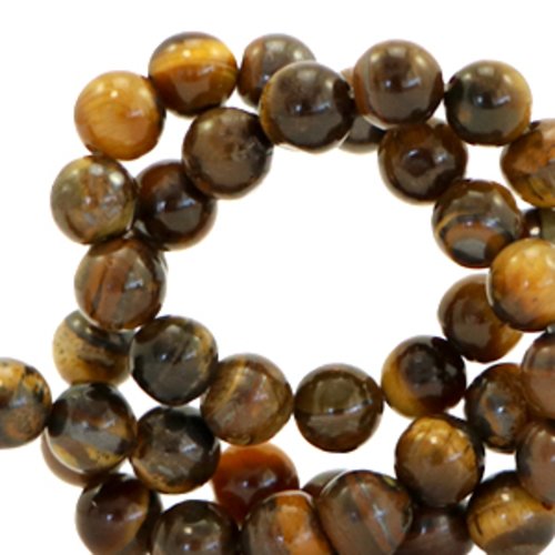 Lot 10 perles rondes pierre naturelle oeil de tigre - 8 mm