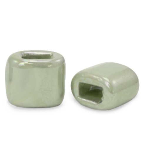 Lot 3 perles en céramique émaillées - vert ardoise - 11 x 12 x 8 mm