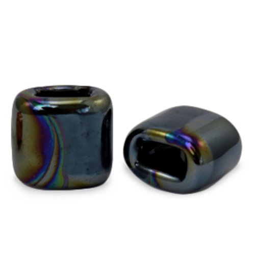 Lot 5 perles en céramique émaillées - noir - 11 x 12 x 8 mm