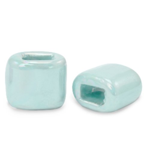 Lot 2 perles en céramique émaillées - bleu clair - 11 x 12 x 8 mm