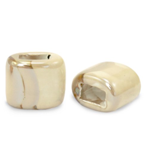 Lot 3 perles en céramique émaillées - beige - 11 x 12 x 8 mm
