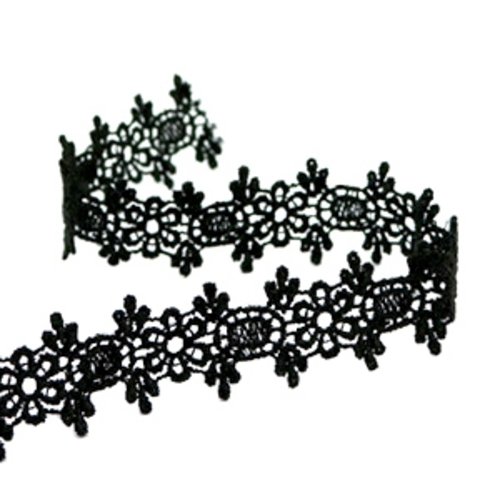 Dentelle motif floral - noir - largeur 20 mm