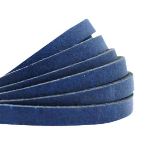 Lacet ou ruban cuir plat - bleu foncé - 5 mm x 30 cm